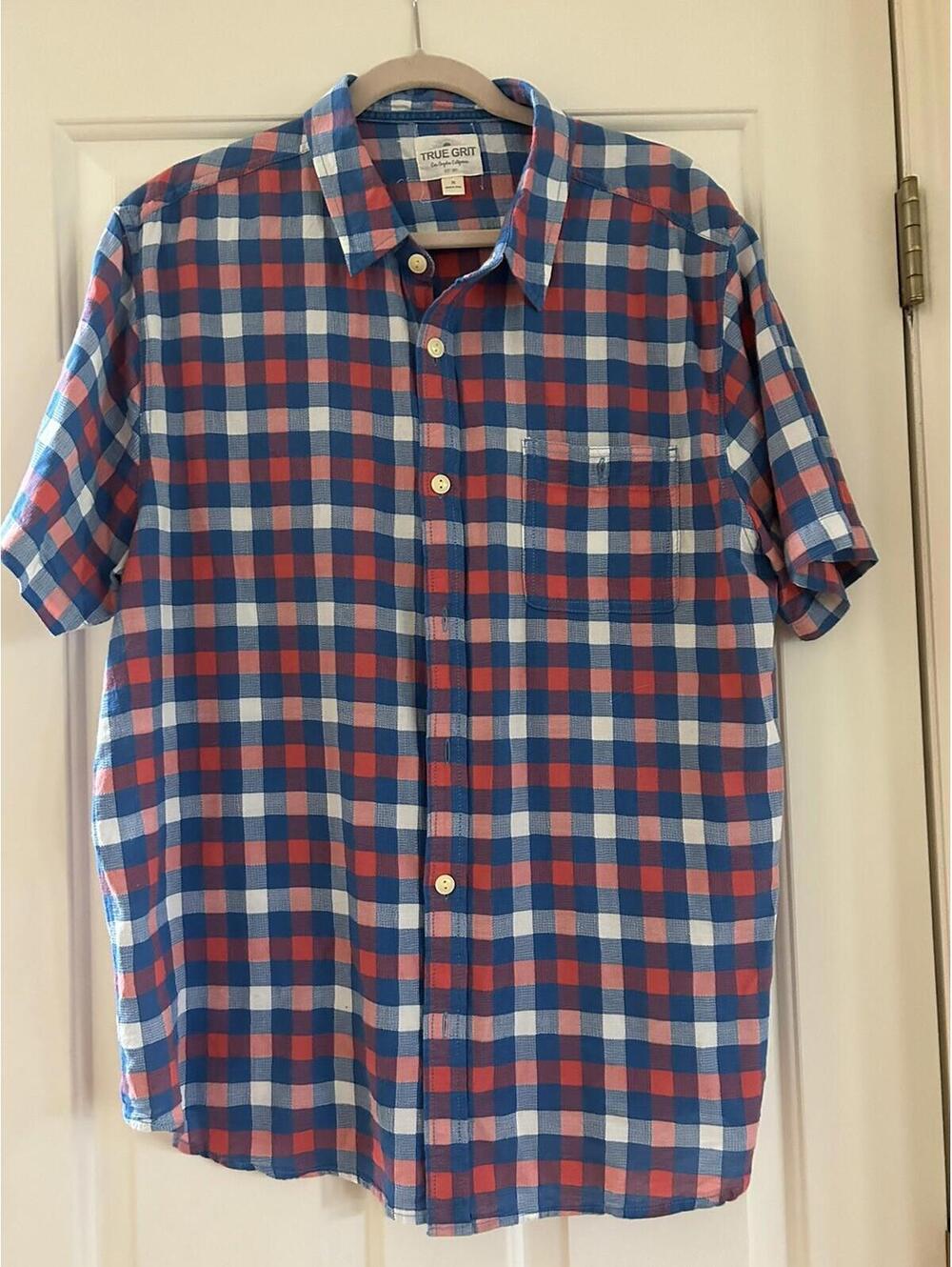 True Grit Los Angeles Short Sleeve Shirt Mens XL Plaid Button Up